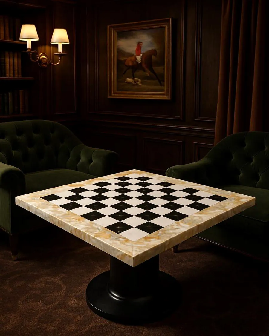 Mother of Pearl Inlay Chess Table — handcrafted marble by Authentic Jewels of Marble, Agra