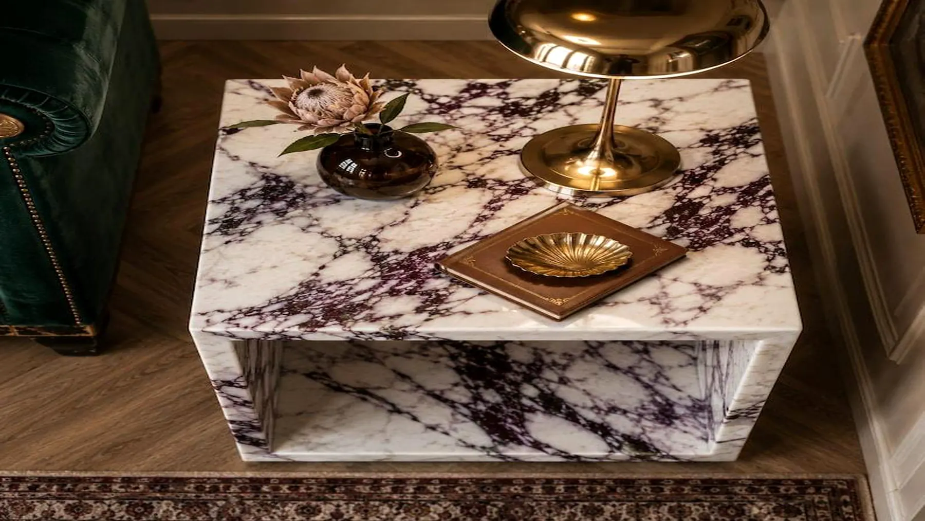 Open Cube Side Table in Plum in a finished interior