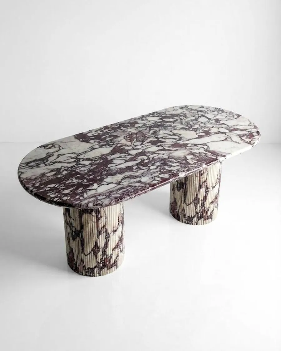 Oval Dining Table with Fluted Columns — handcrafted marble by Authentic Jewels of Marble, Agra