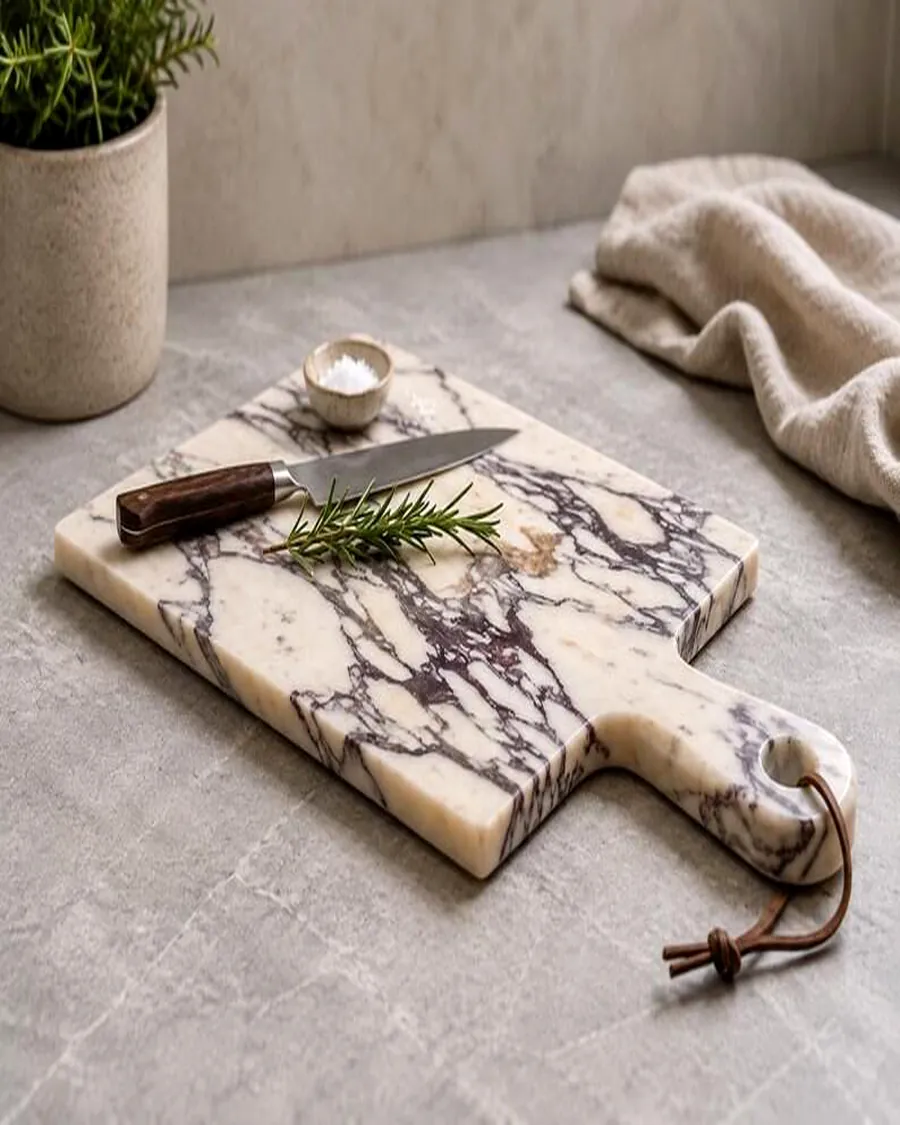 Plum Veined Board with Leather Strap — handcrafted marble by Authentic Jewels of Marble, Agra
