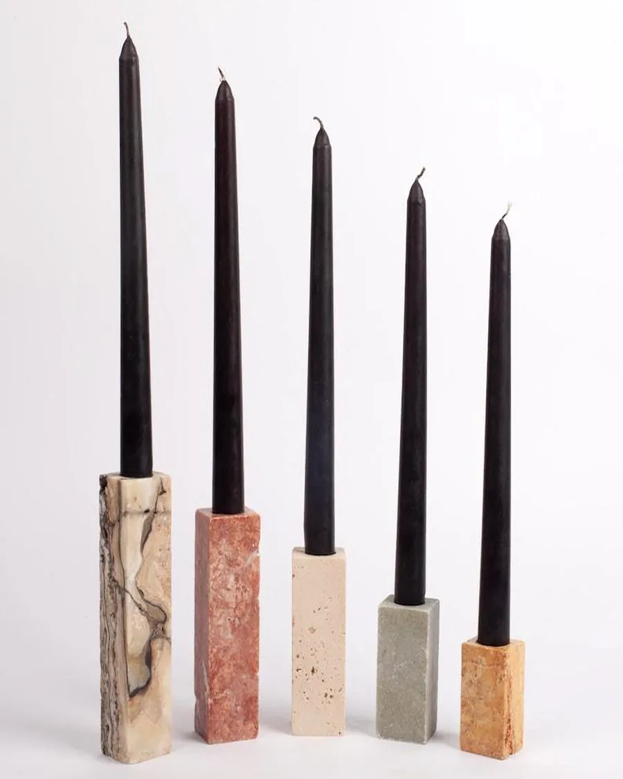 Set of 5 Multicolour Taper Holders — handcrafted marble by Authentic Jewels of Marble, Agra