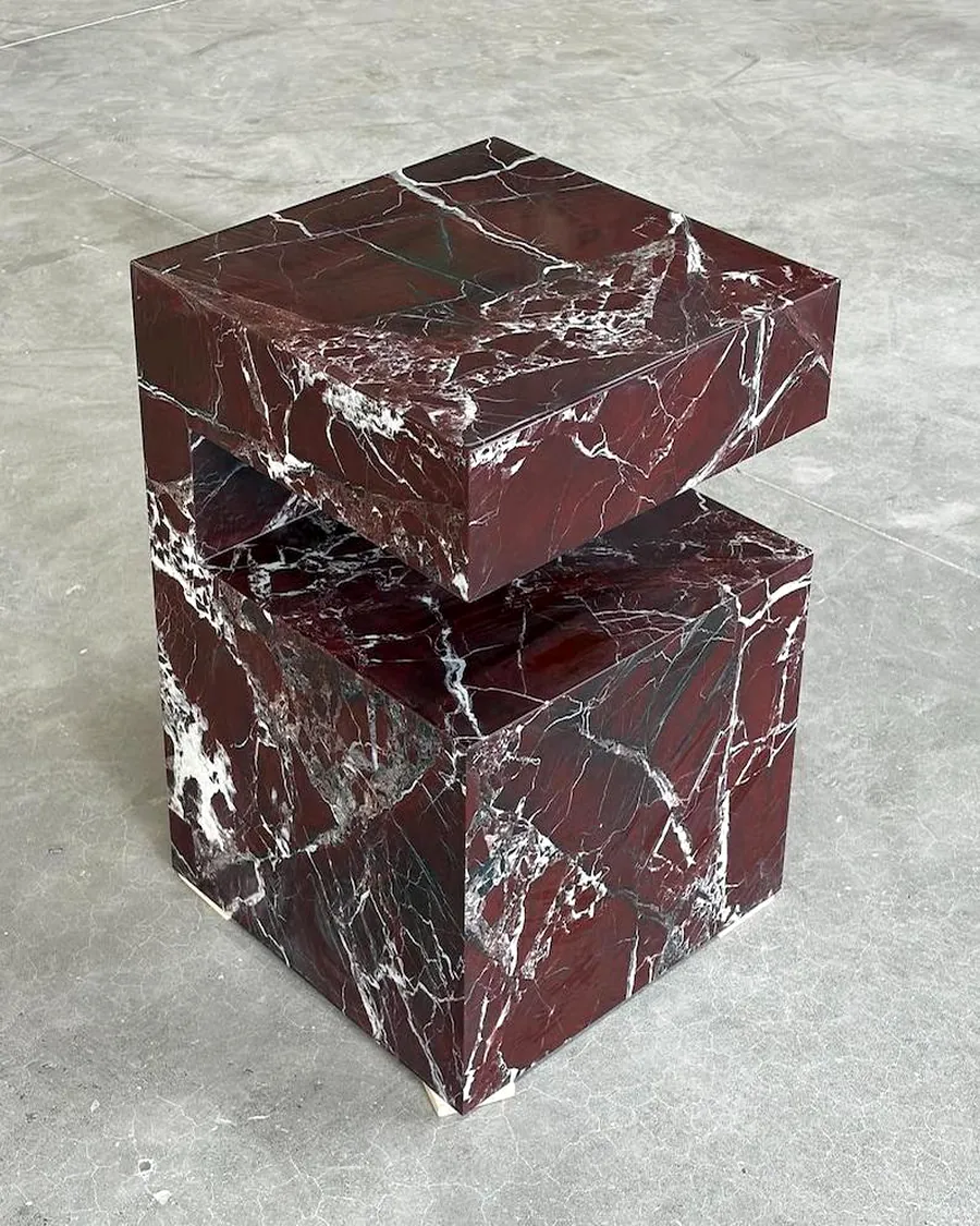 Stacked Cube Side Table in Burgundy — handcrafted marble by Authentic Jewels of Marble, Agra
