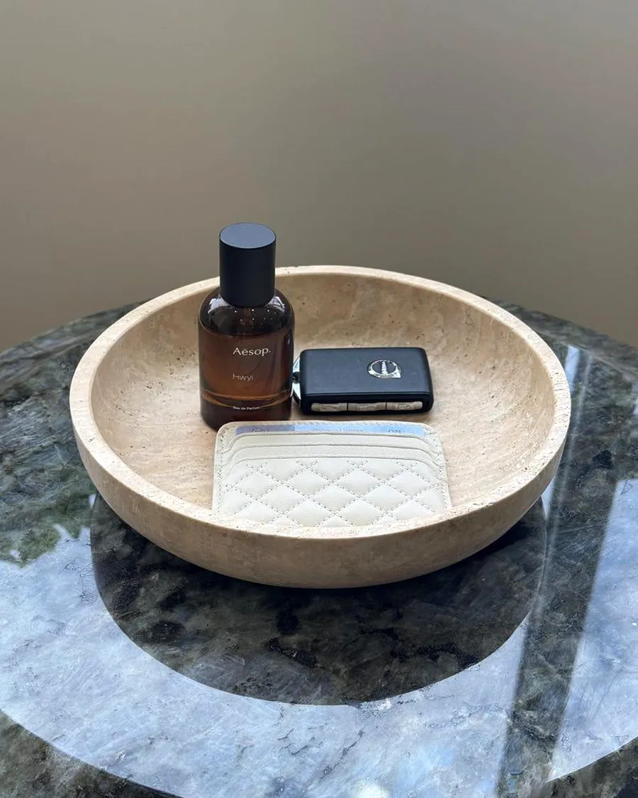 Natural Travertine Entryway Bowl — handcrafted marble by Authentic Jewels of Marble, Agra