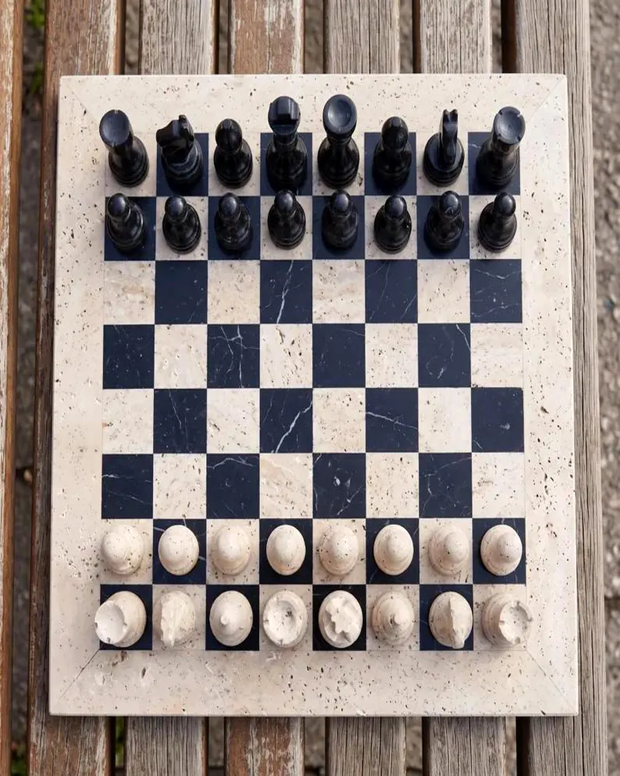 Black & White Travertine Chess Set — handcrafted marble by Authentic Jewels of Marble, Agra