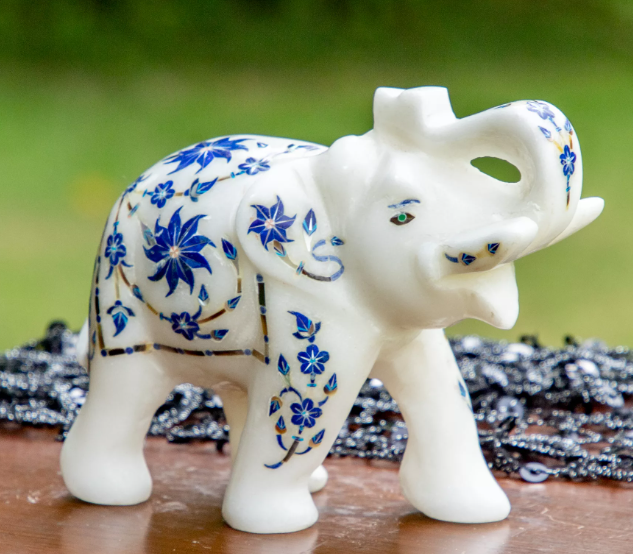 Marble Elephant with Inlay